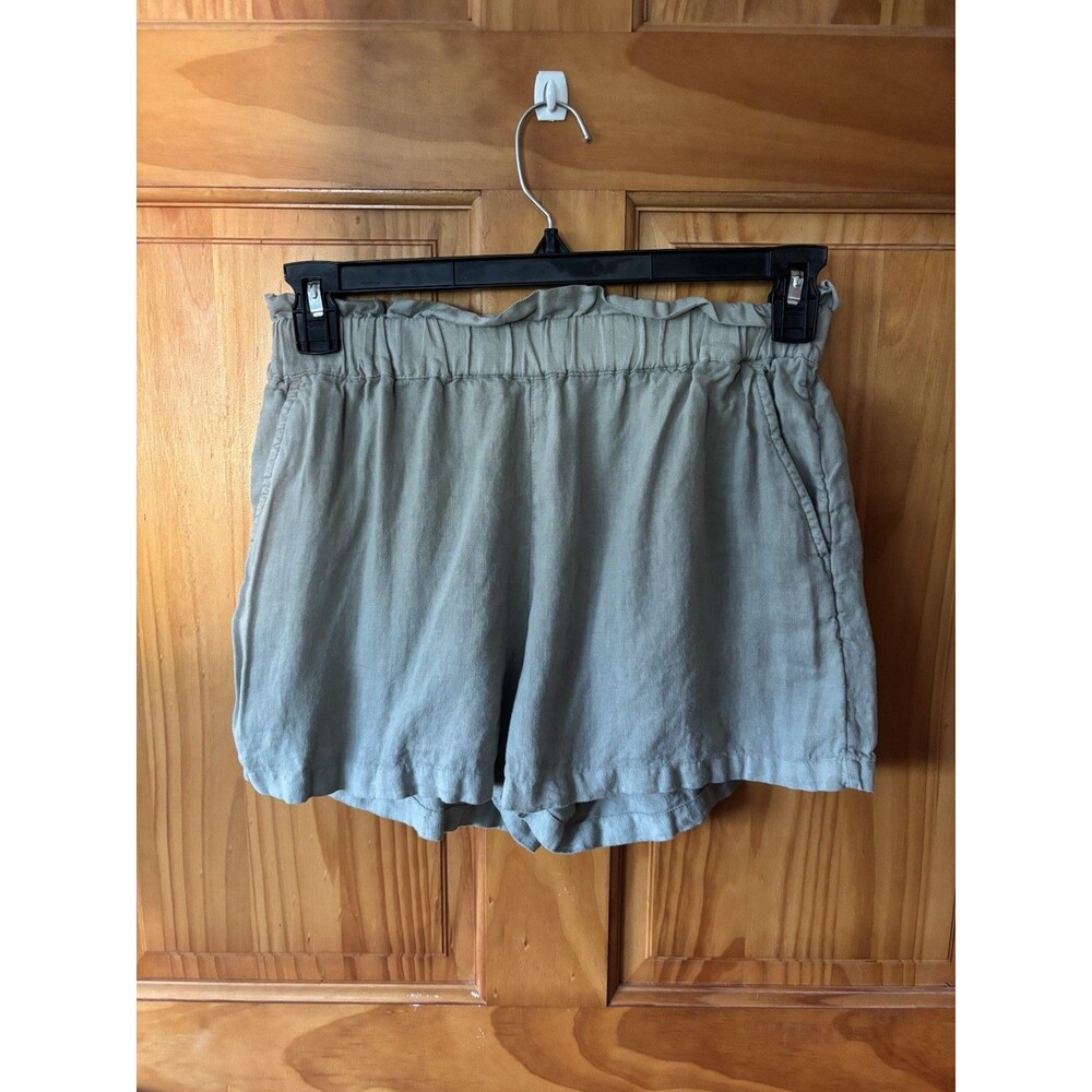 C&C California Womens Green 100% Linen Elastic Waist Shorts Size Medium